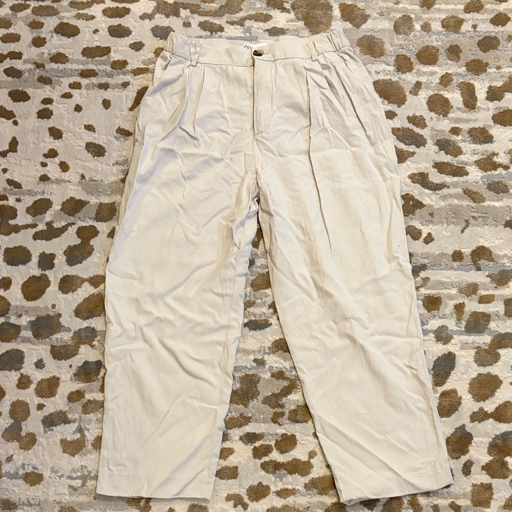 Zara Gray/Cream Pleated Dress Pants